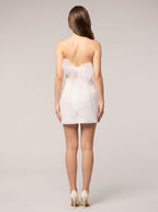 White Sequins Sheath Straight Neck Bow Short Dress with Chiffon Tie - Curvevia
