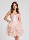 Blushing Pink Tulle A-Line Sweetheart Lace-up Short Dress with Ruffles - Curvevia