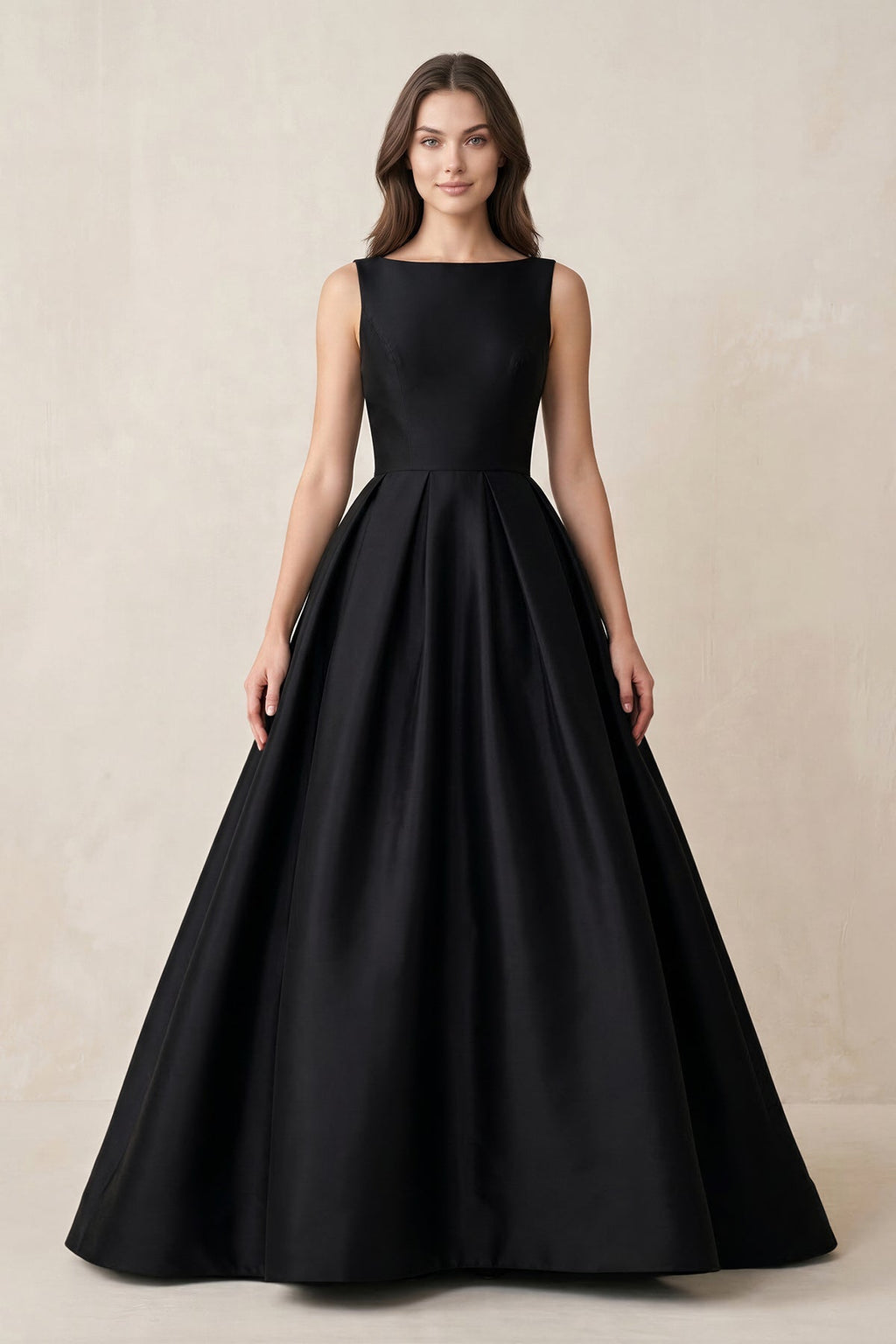 Boat Neck Satin A-Line Open Back Wedding Dress in Black - Curvevia