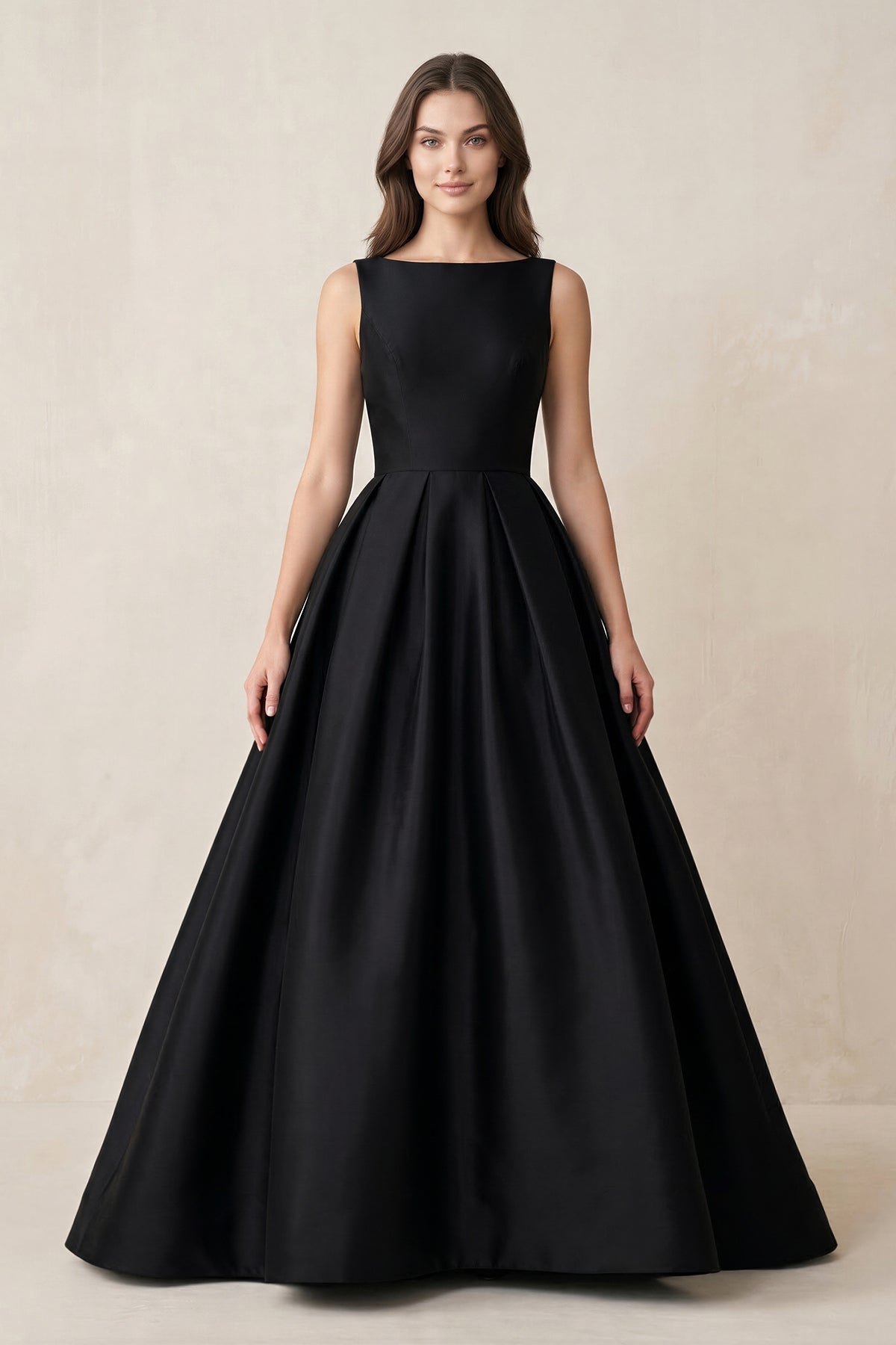 Boat Neck Satin A-Line Open Back Wedding Dress in Black - Curvevia