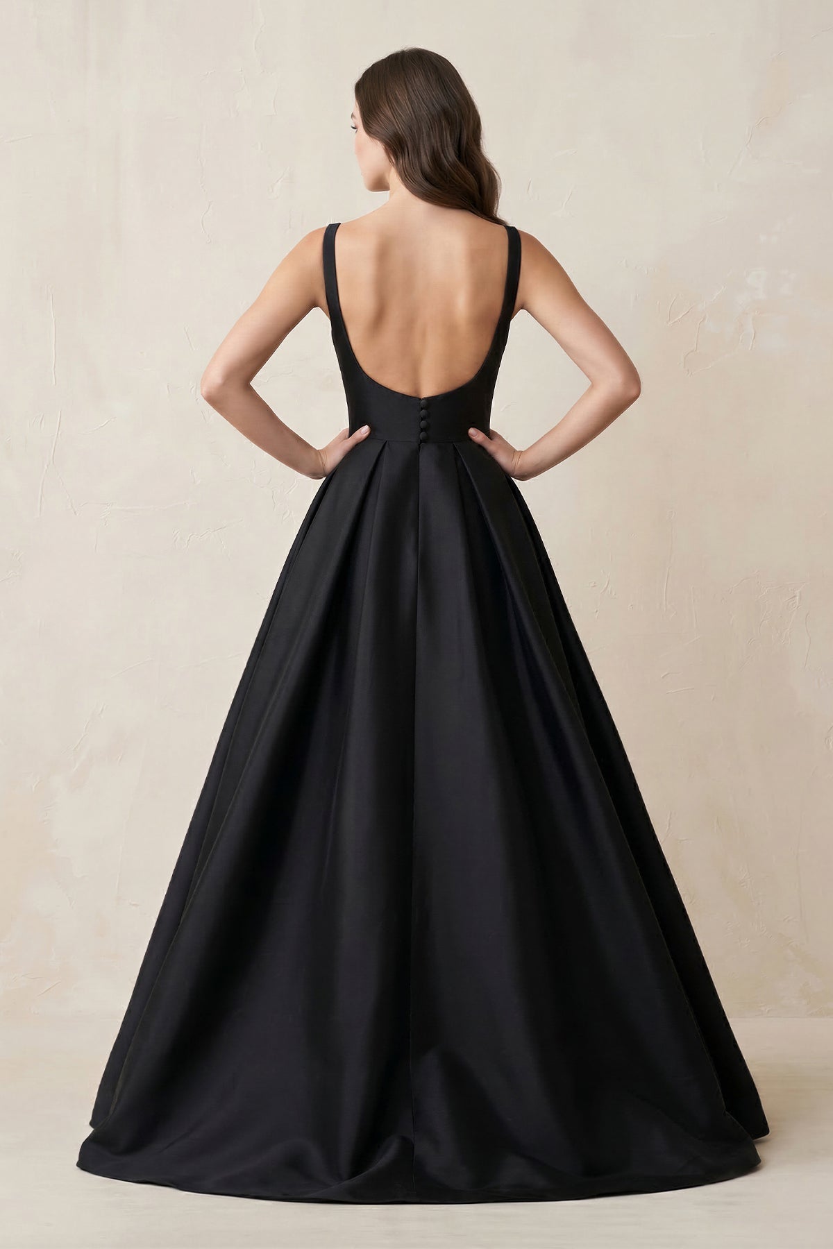 Boat Neck Satin A-Line Open Back Wedding Dress in Black - Curvevia