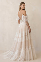 Bohemian Beach Champagne Spaghetti Straps Backless Wedding Dresses - Curvevia