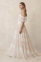 Bohemian Beach Champagne Spaghetti Straps Backless Wedding Dresses - Curvevia