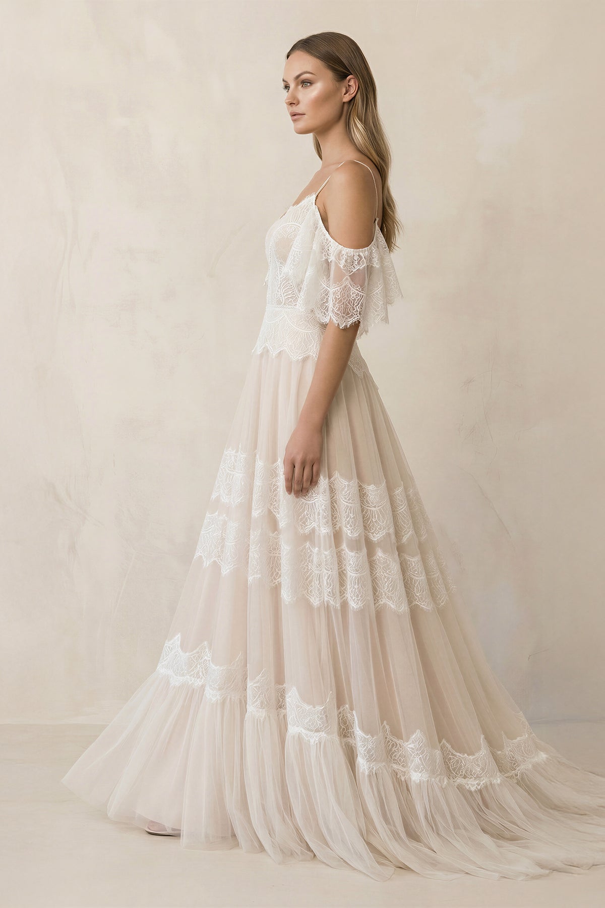 Bohemian Beach Champagne Spaghetti Straps Backless Wedding Dresses - Curvevia