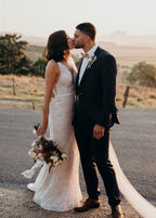 Bohemian Lace wedding Dresses Mermaid V-Neck Backless Bridal Gowns - Curvevia