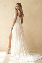 Bohemian A-Line Long Chiffon Sweetheart Wedding Dresses - Curvevia