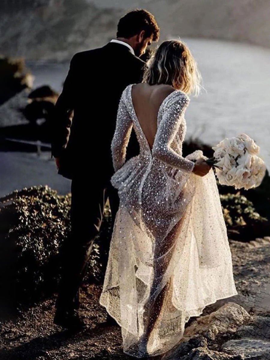 Bohemian A-Line Sparkly Sequined Luxury Wedding Dresses - Curvevia
