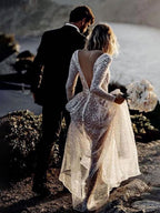 Bohemian A-Line Sparkly Sequined Luxury Wedding Dresses - Curvevia