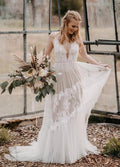 Bohemian Wedding Dresses V-Neck Backless Romantic Dreamy Bridal Gowns - Curvevia