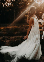Bohemian Wedding Dresses V-Neck Backless Romantic Dreamy Bridal Gowns - Curvevia