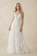 Boho White A-Line Lace Appliques Wedding Dress - Curvevia