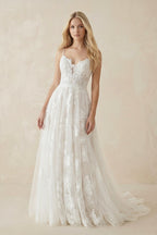Boho White A-Line Lace Appliques Wedding Dress - Curvevia