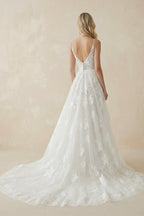 Boho White A-Line Lace Appliques Wedding Dress - Curvevia