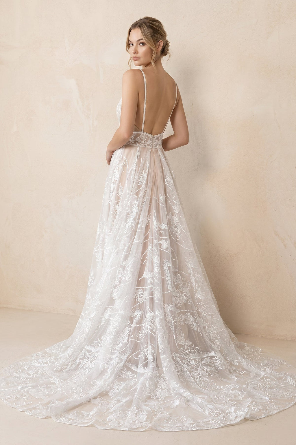 Boho A-Line V Neck Lace V Neck Wedding Dresses - Curvevia