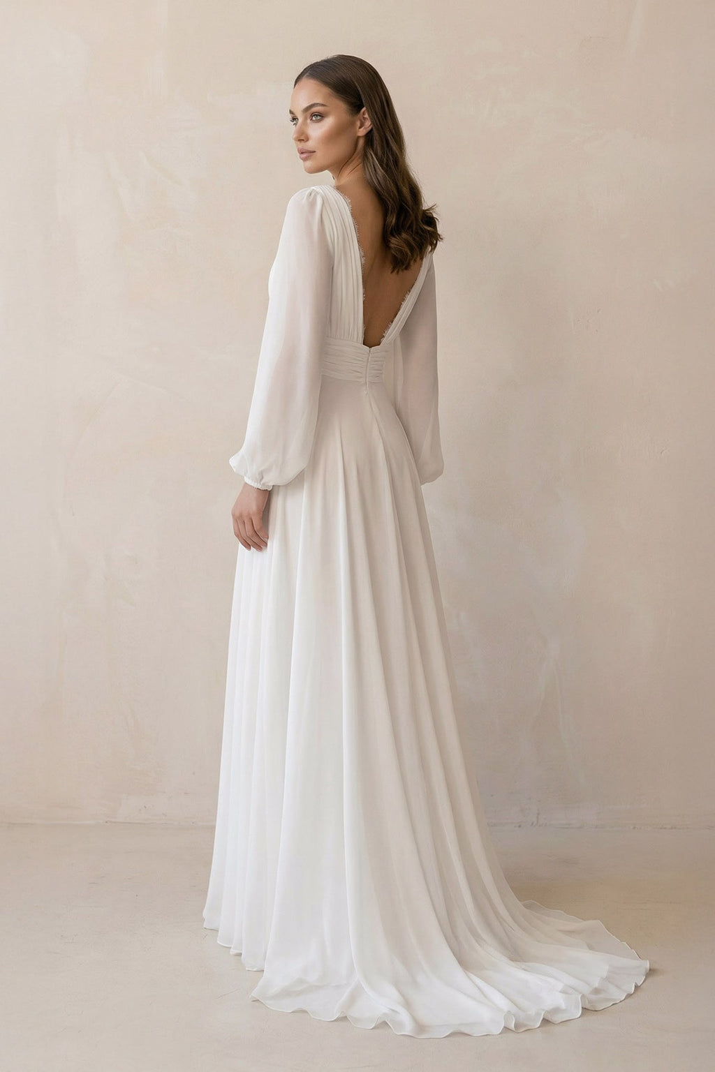 Boho A-Line White V Neck Long Sleeve Wedding Dress - Curvevia
