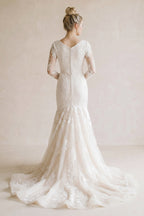 Gorgeous Boho Lace Long-Sleeves Mermaid Appliques Wedding Dress - Curvevia
