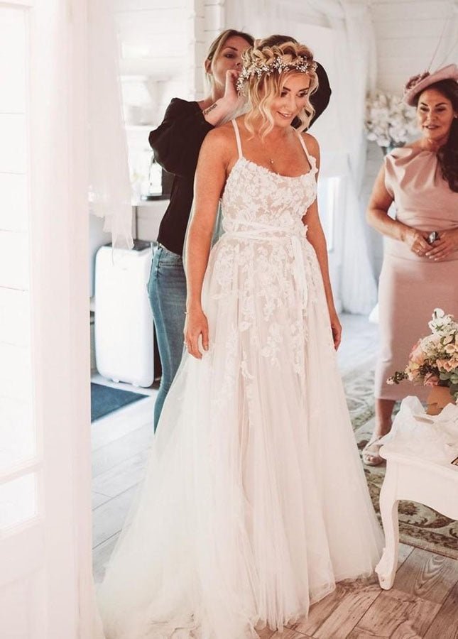 Boho Lace Wedding Dresses A Line Princess - Curvevia