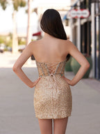Fuchsia Sparkly Bodycon Strapless Sequins Mini Party Dresses With Beadings - Curvevia