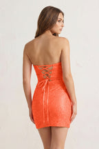 Orange Sheath Sweetheart Sequined Cut Out Short Homecoming & Cocktail Dresses - Curvevia