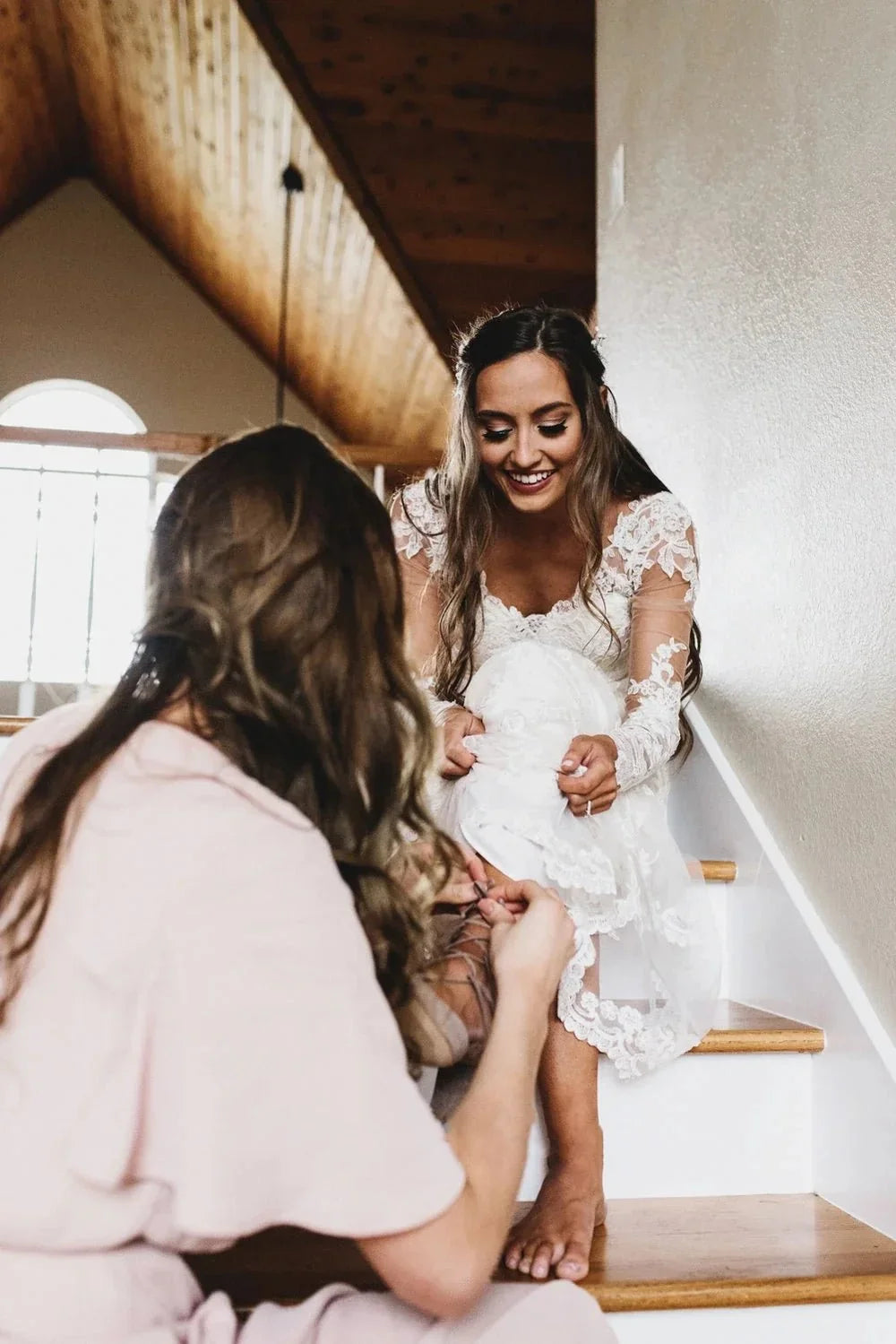 Lace Bohemian Deep-V Back Cathedral Train Wedding Dress - Curvevia