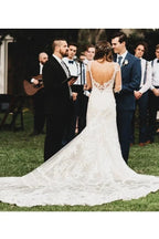 Lace Bohemian Deep-V Back Cathedral Train Wedding Dress - Curvevia