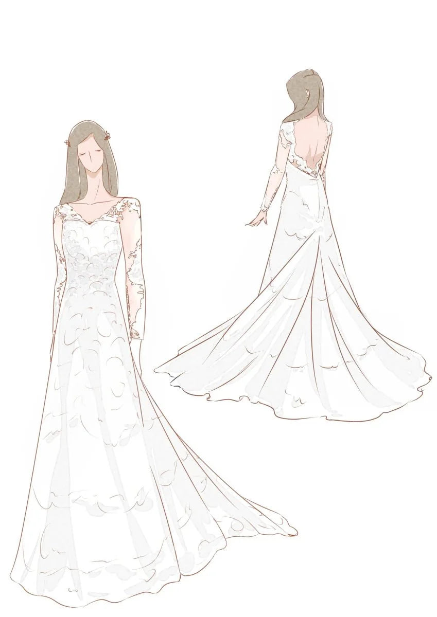 Lace Bohemian Deep-V Back Cathedral Train Wedding Dress - Curvevia