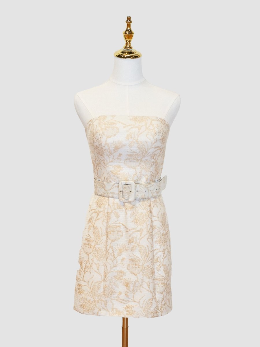 Pink Jacquard Sheath Strapless Short Homecoming Dress with Belt - Curvevia