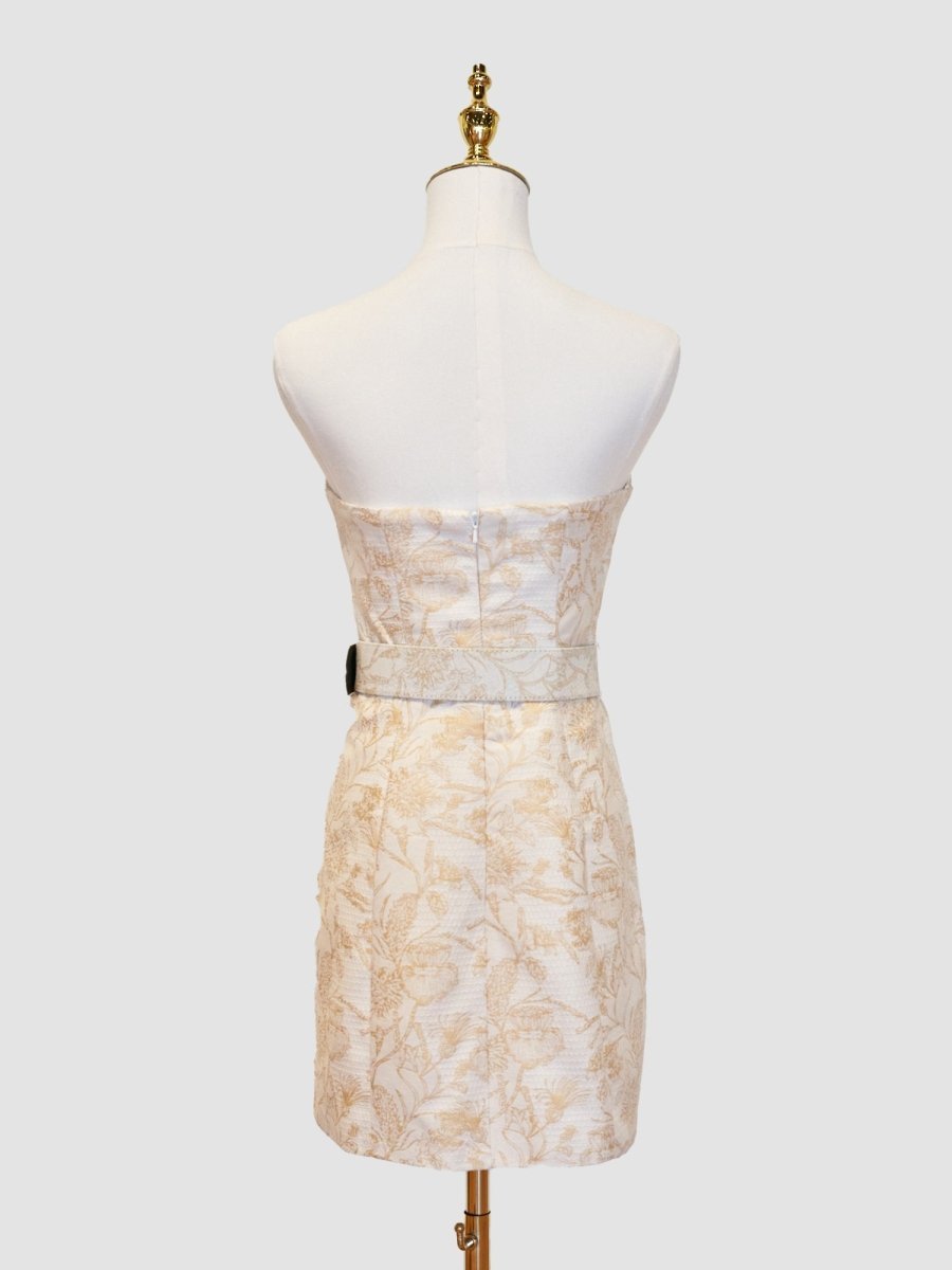 Pink Jacquard Sheath Strapless Short Homecoming Dress with Belt - Curvevia