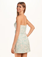 Pink Jacquard Sheath Strapless Short Homecoming Dress with Belt - Curvevia