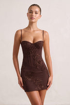 Burgundy Spaghetti Straps Sheath Homecoming Dress With Floral Embroidery - Curvevia