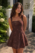 Sky Blue Square Neck Embroidered Flower Lace A-Line Homecoming Dress - Curvevia