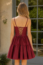 A-line Ruffled Lace-Up Wedding Guest Dress - Curvevia
