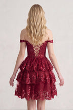 Navy Blue A-Line Sweetheart Tiered Short Homecoming Dresses - Curvevia