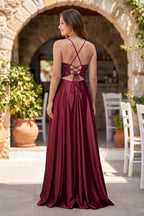 A-Line V-Neck Satin Mother of the Bride Dress with Slit - Curvevia
