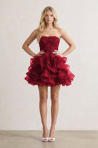 A-line Lace Appliques Organza Short Wedding Guest Dress - Curvevia