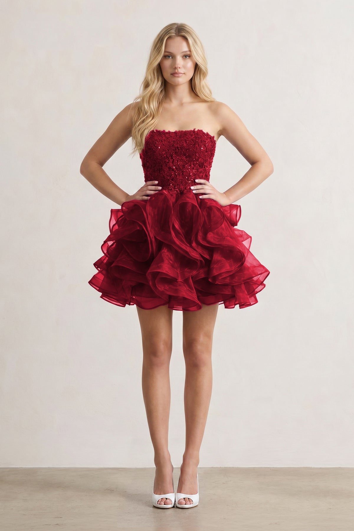 A-line Lace Appliques Organza Short Wedding Guest Dress - Curvevia