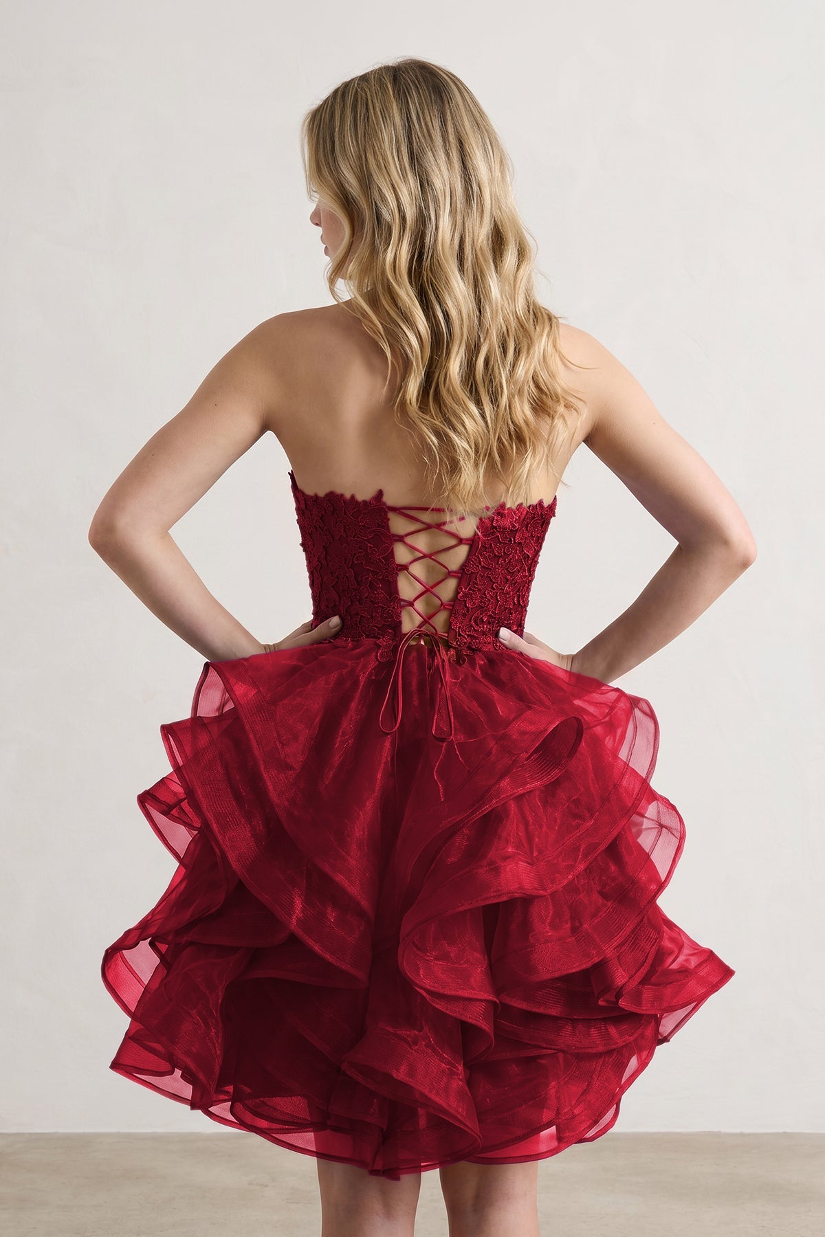 A-line Lace Appliques Organza Short Wedding Guest Dress - Curvevia