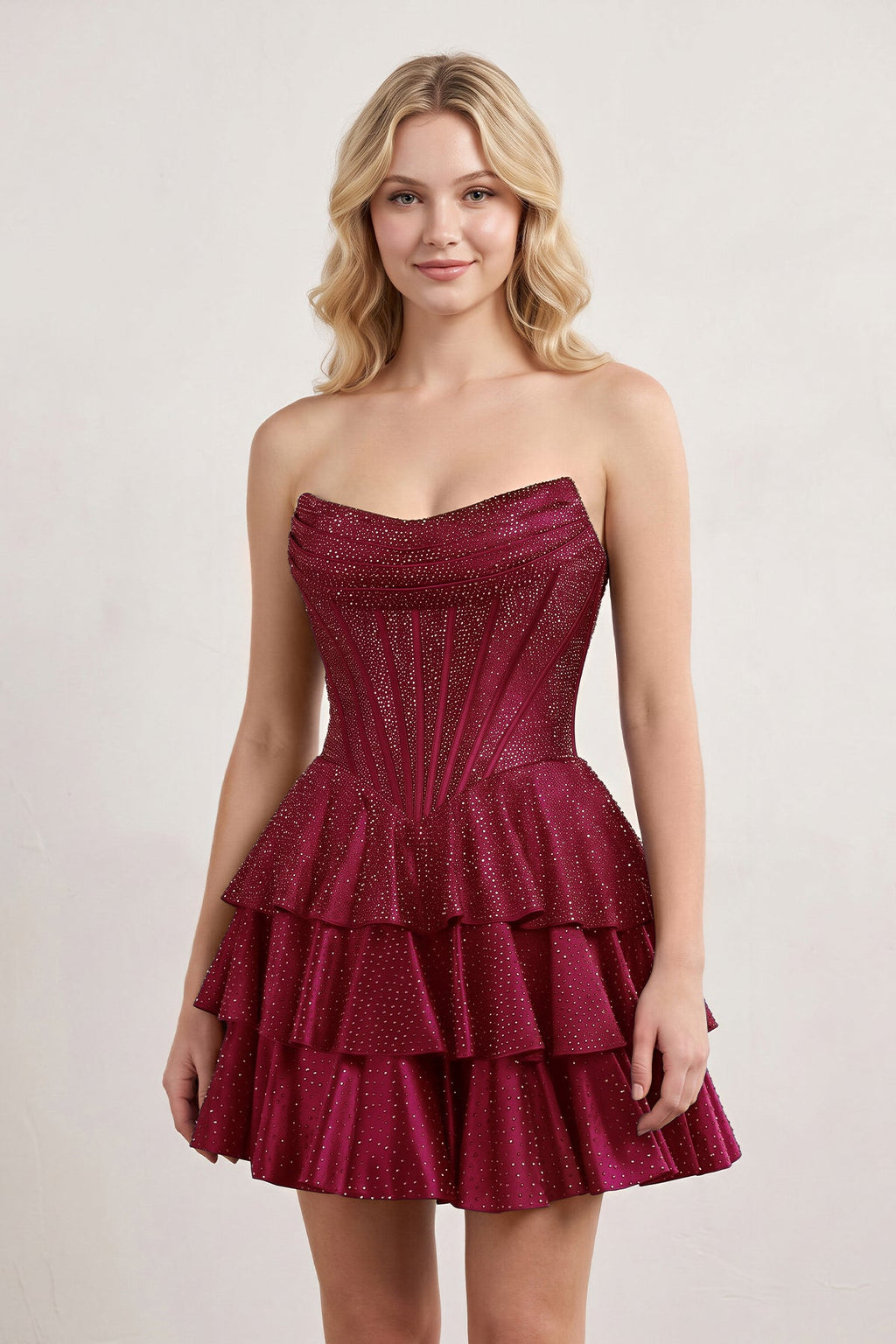 Royal Blue Glitter Beaded A-Line Ruffled Corset Satin Homecoming Dress - Curvevia