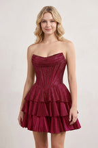 Royal Blue Glitter Beaded A-Line Ruffled Corset Satin Homecoming Dress - Curvevia