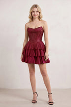 Royal Blue Glitter Beaded A-Line Ruffled Corset Satin Homecoming Dress - Curvevia