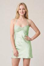 Burgundy Halter Satin Sheath Sequined Mini Homecoming Dress - Curvevia