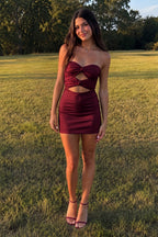Yellow Sweetheart Sheath Short Homecoming Dresses With Keyhole - Curvevia