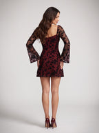 Burgundy Lace A-Line Sweetheart Back Zip Short Dress with Long Sleeves - Curvevia