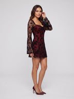 Burgundy Lace A-Line Sweetheart Back Zip Short Dress with Long Sleeves - Curvevia