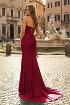Mermaid Strapless Satin Long Evening Dress With Slit - Curvevia