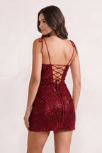Pink Sparkly Sequin Sheath Bow Spaghetti Straps Homecoming Dress - Curvevia