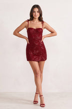 Pink Sparkly Sequin Sheath Bow Spaghetti Straps Homecoming Dress - Curvevia