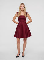 Burgundy Satin A-Line Square Neck Side Zip Short Dress with Ruffle Straps - Curvevia