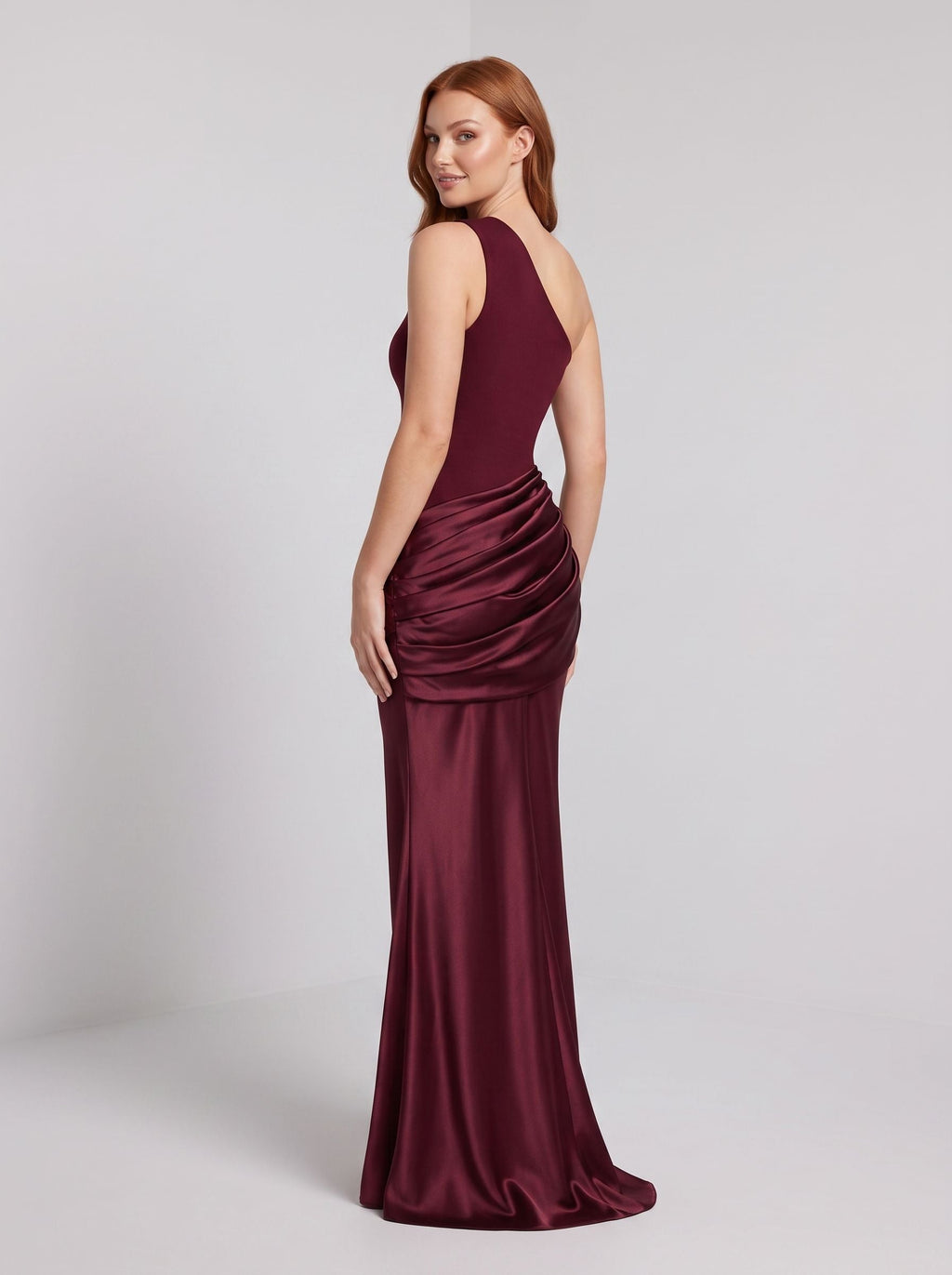 Burgundy Satin Sheath One Shoulder Floor-Length Dress - Curvevia
