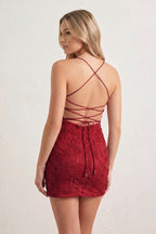 Sheath Spaghetti Straps Lace Short Homecoming Dresses - Curvevia